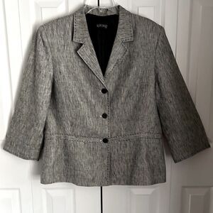 KASPER 100% LINEN GREY/BLACK 3/4 SLEEVE BLAZER SIZE 18‎
